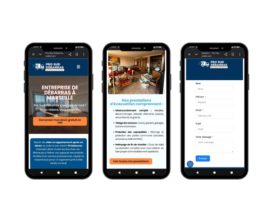 site pro sud débarras en version mobile
